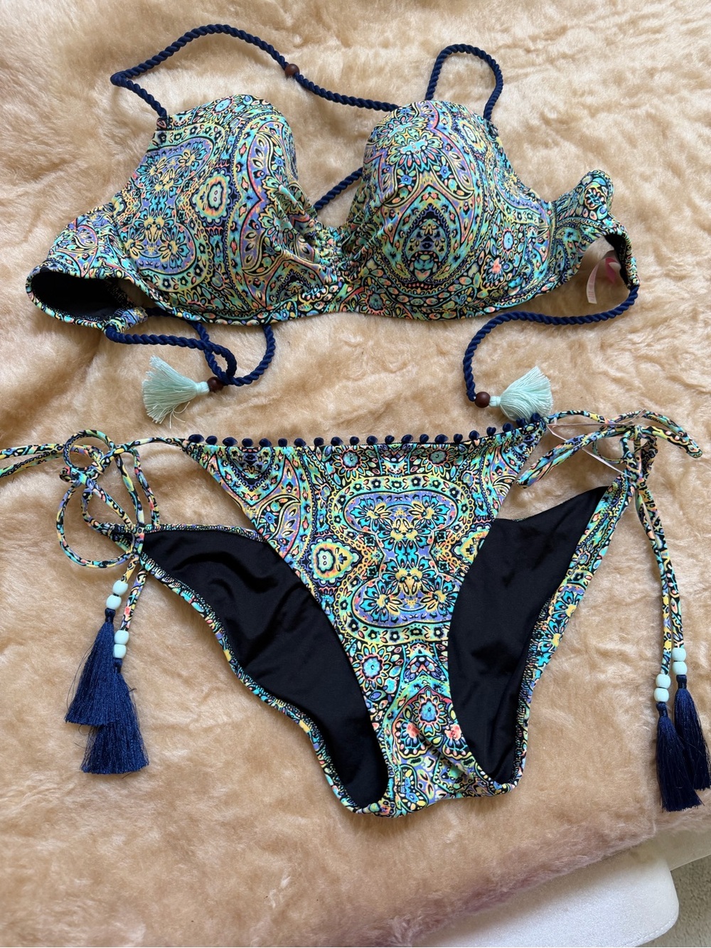 Victoria secret Paisley Print Tie-Side Bikini Set - Multicolor 36D / L